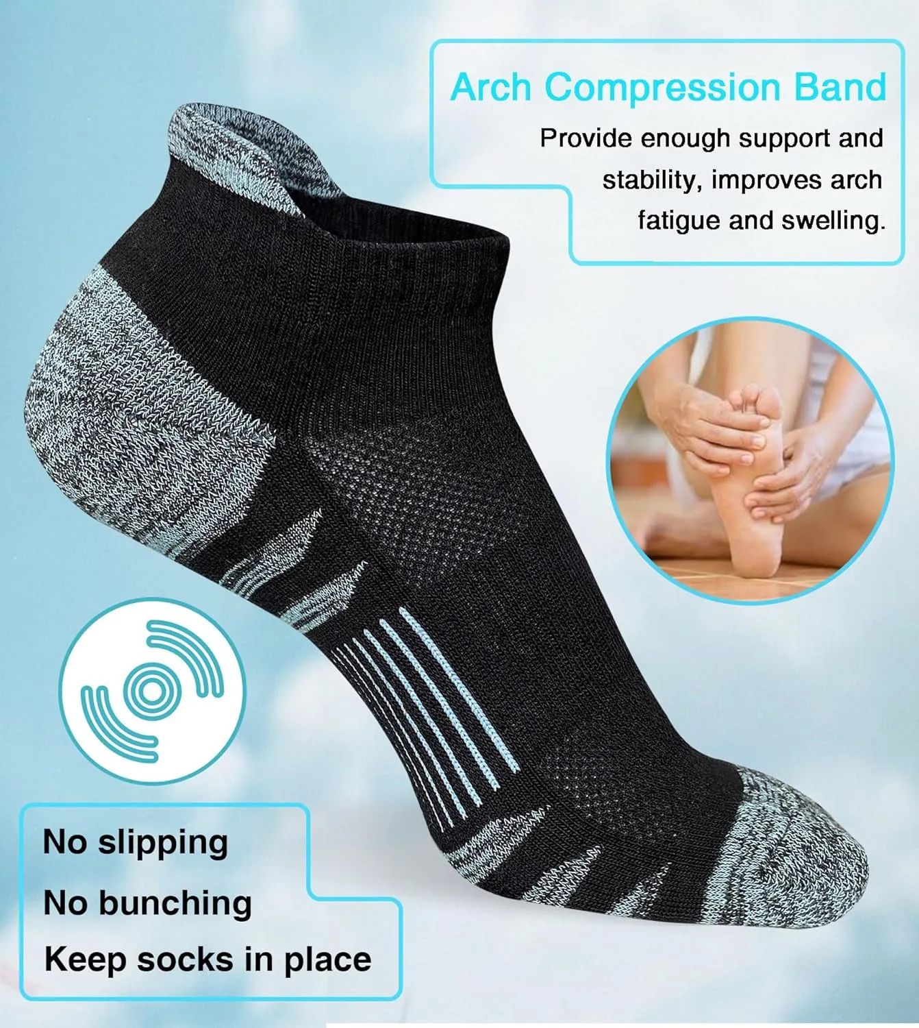 Womens Ankle Anti-blister Thick Cushioned Wicking Odor Resist Athletic Running Socks 5 Pairs