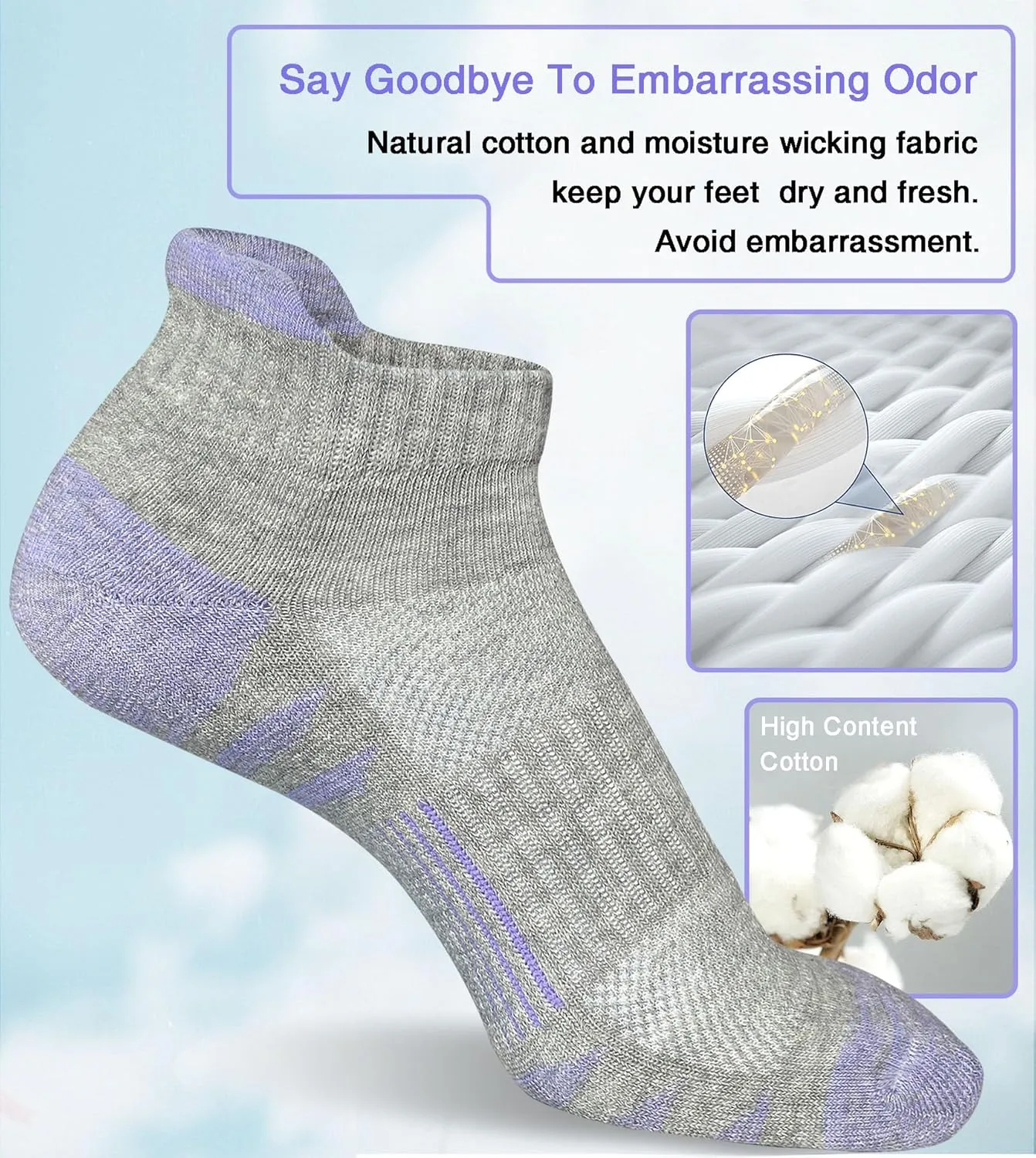 Womens Ankle Anti-blister Thick Cushioned Wicking Odor Resist Athletic Running Socks 5 Pairs