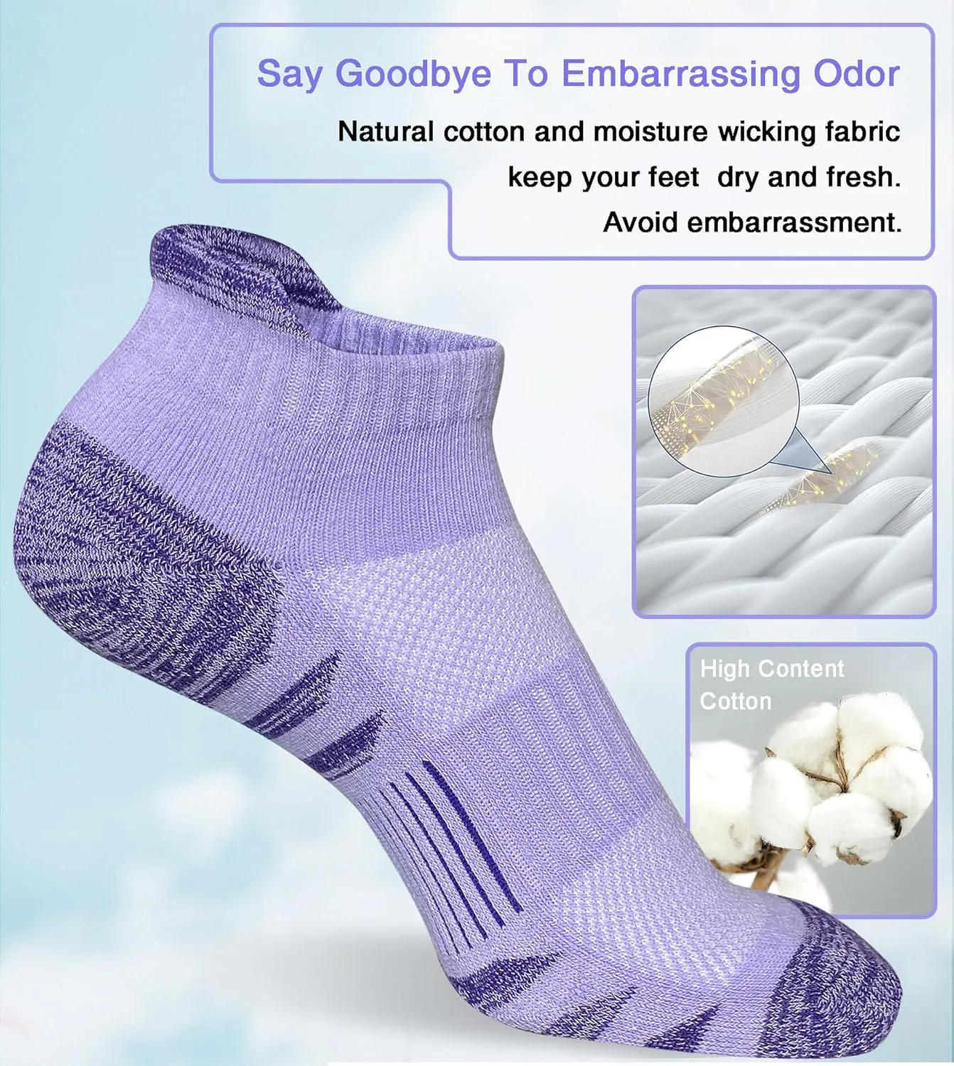 Womens Ankle Anti-blister Thick Cushioned Wicking Odor Resist Athletic Running Socks 5 Pairs