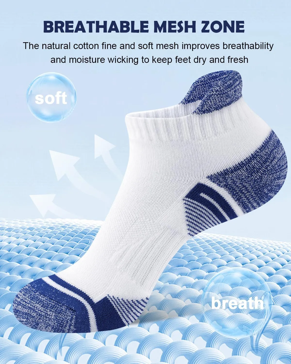 Womens Ankle Running Socks Cushioned Anti-Blister Comfort Athletic Socks (5 Pairs)