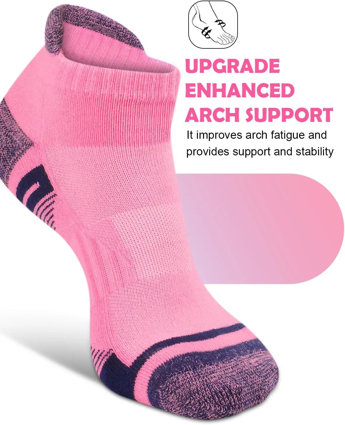 Womens Ankle Running Socks Cushioned Anti-Blister Comfort Athletic Socks (5 Pairs)