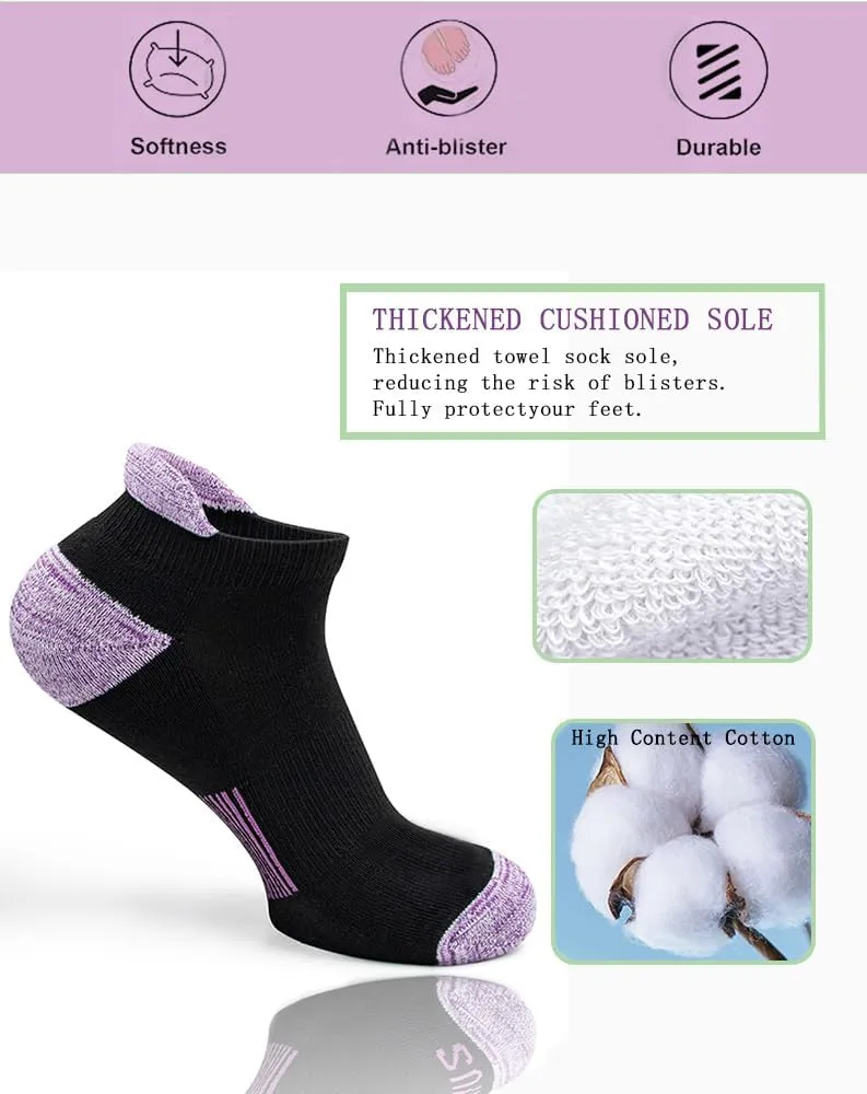 Womens Ankle Socks 6 Pairs Anti-blister Thick Cushioned Wicking Odor Resist Athletic Running Socks With Heel Tab