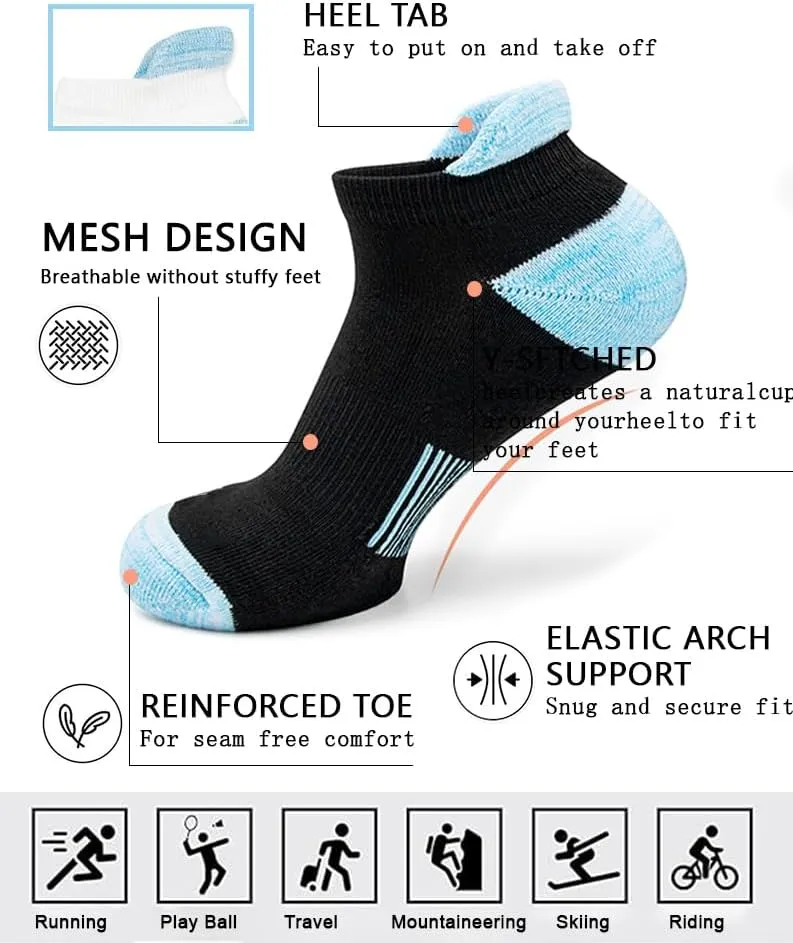Womens Ankle Socks 6 Pairs Anti-blister Thick Cushioned Wicking Odor Resist Athletic Running Socks With Heel Tab