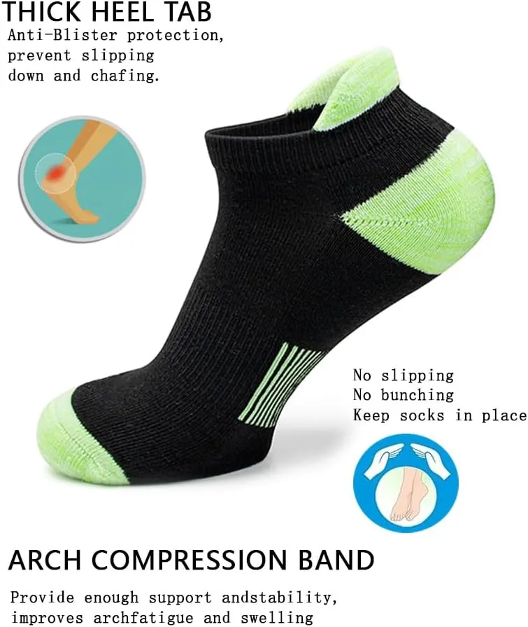 Womens Ankle Socks 6 Pairs Anti-blister Thick Cushioned Wicking Odor Resist Athletic Running Socks With Heel Tab