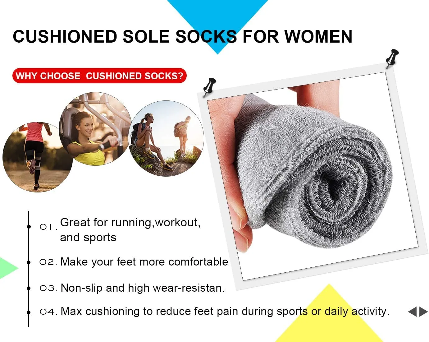 Womens Ankle Socks 6-Pairs Athletic Running Sport Socks With Cushioned Sole