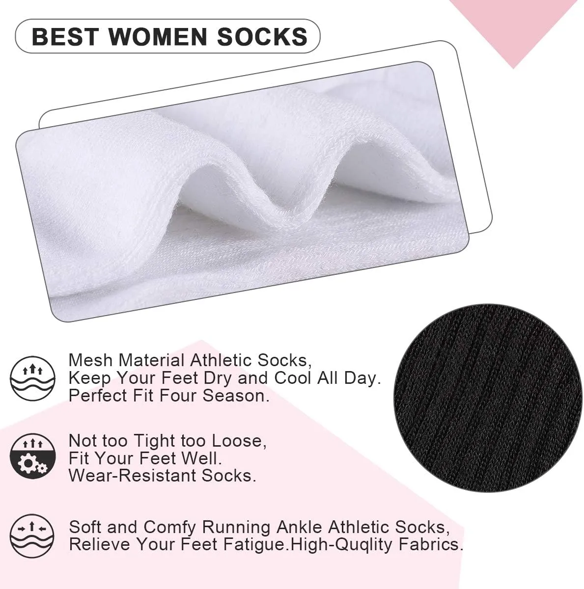 Womens Ankle Socks 6-Pairs Athletic Running Sport Socks With Cushioned Sole