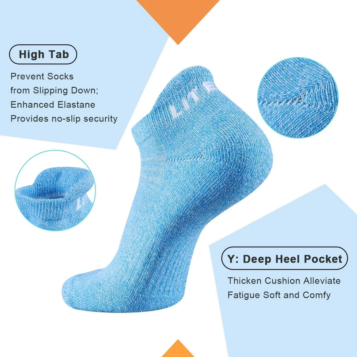 Womens Ankle Socks 6-Pairs Athletic Running Sport Socks With Cushioned Sole