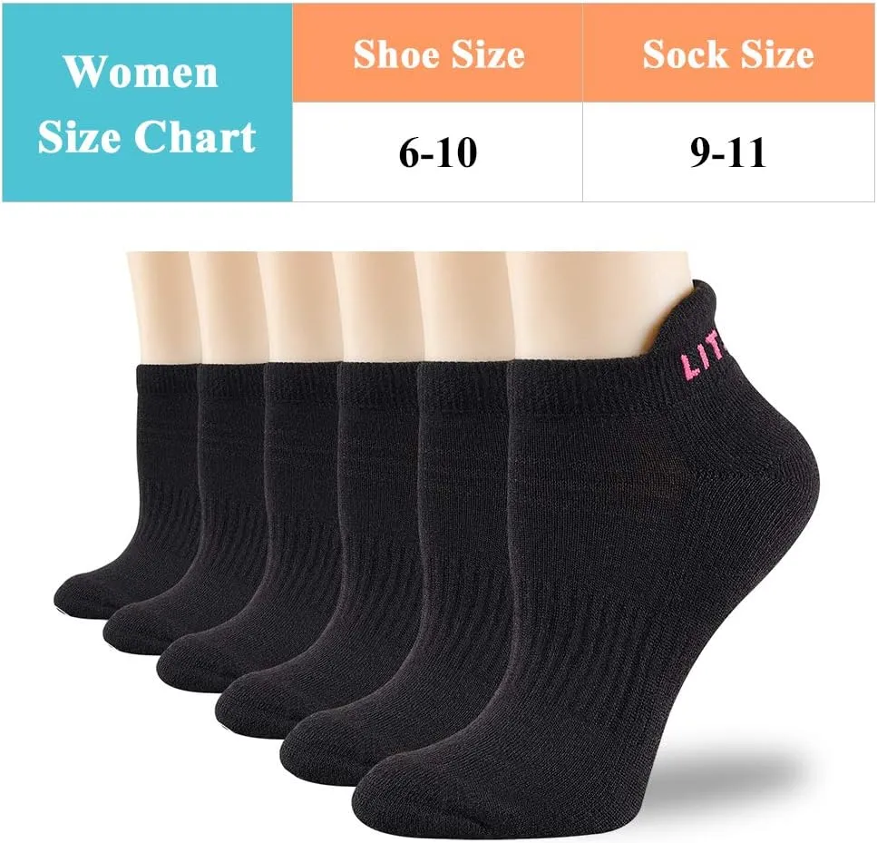 Womens Ankle Socks 6-Pairs Athletic Running Sport Socks With Cushioned Sole