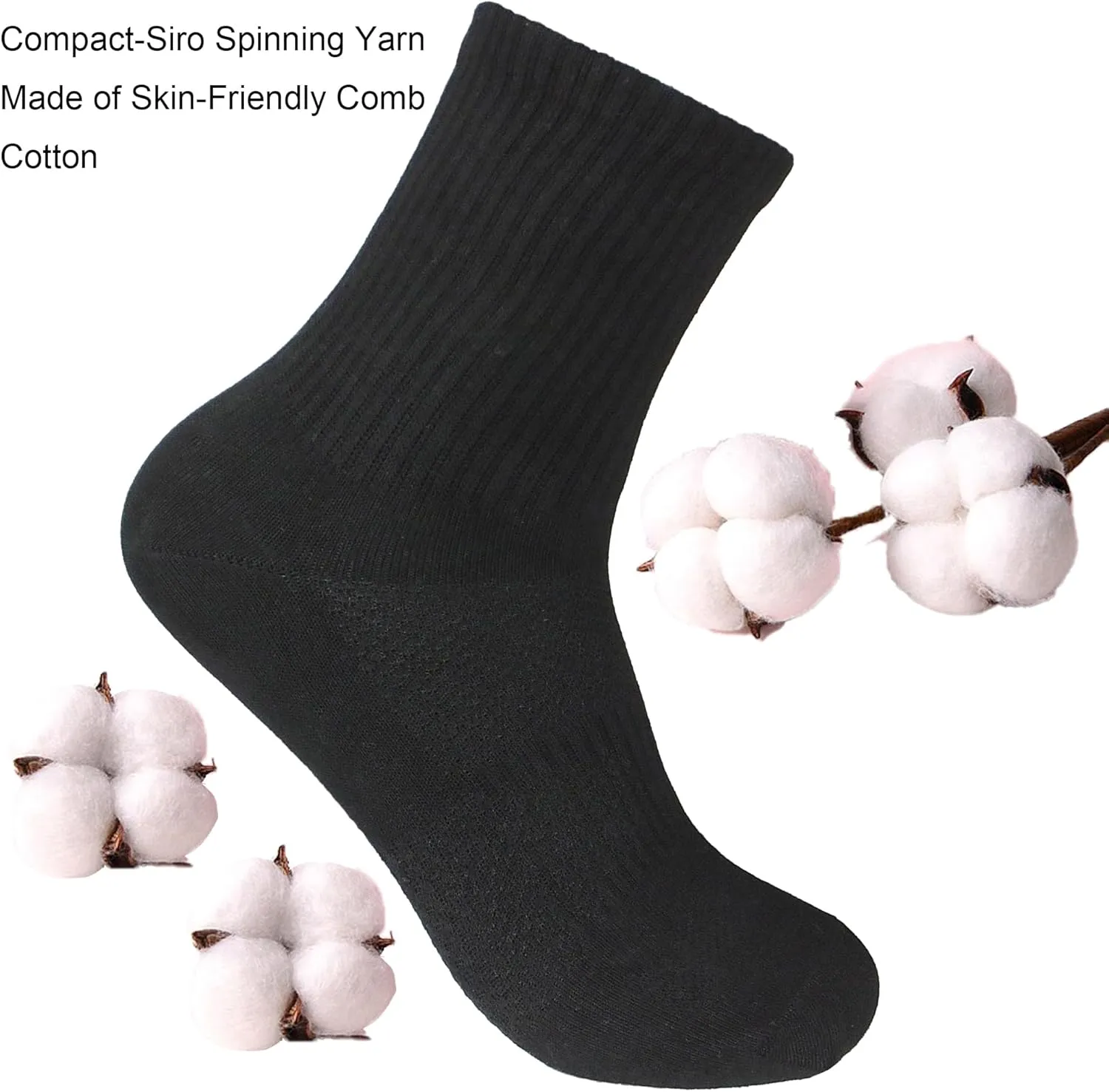 Womens Anti Blister Odor Control Quick Dry Compression Quarter Crew Cotton Athletic Running Hiking Socks