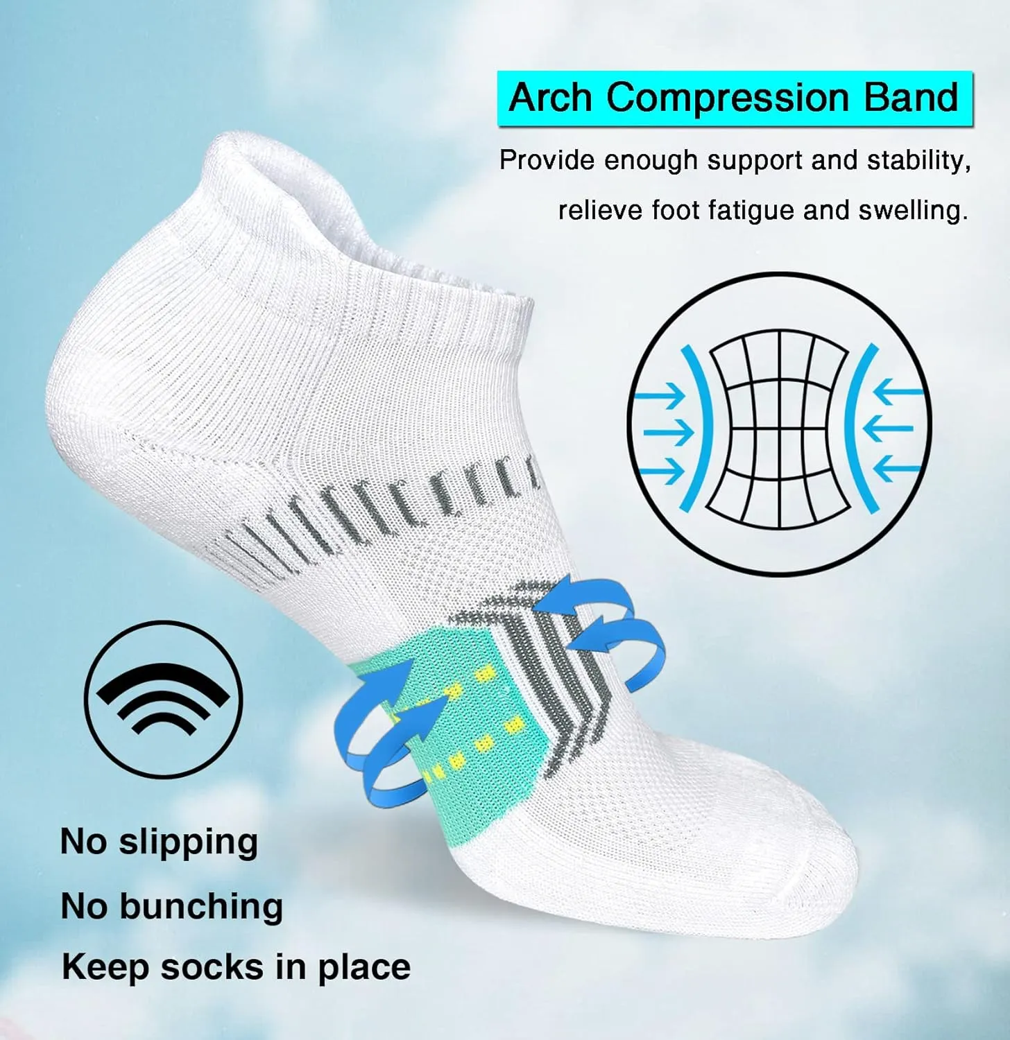 Womens Athletic Cushioned Anti-Blister Comfort Running Ankle Socks 5 Pairs