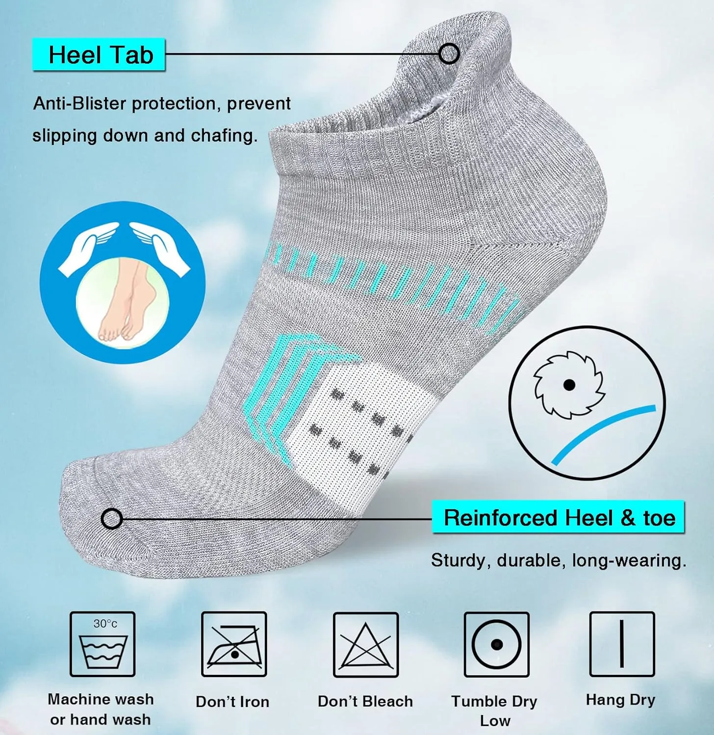 Womens Athletic Cushioned Anti-Blister Comfort Running Ankle Socks 5 Pairs