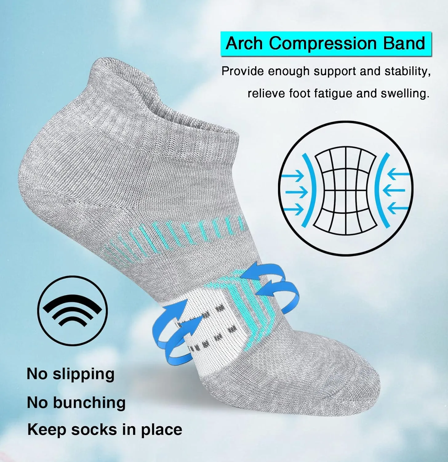 Womens Athletic Cushioned Anti-Blister Comfort Running Ankle Socks 5 Pairs