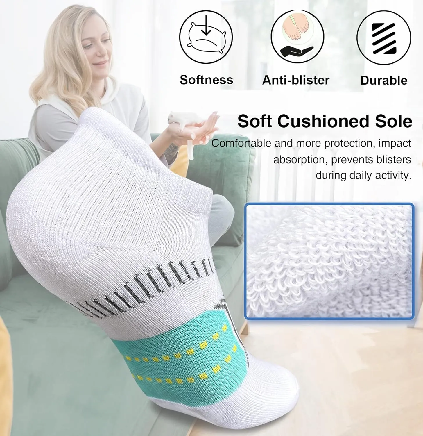 Womens Athletic Cushioned Anti-Blister Comfort Running Ankle Socks 5 Pairs