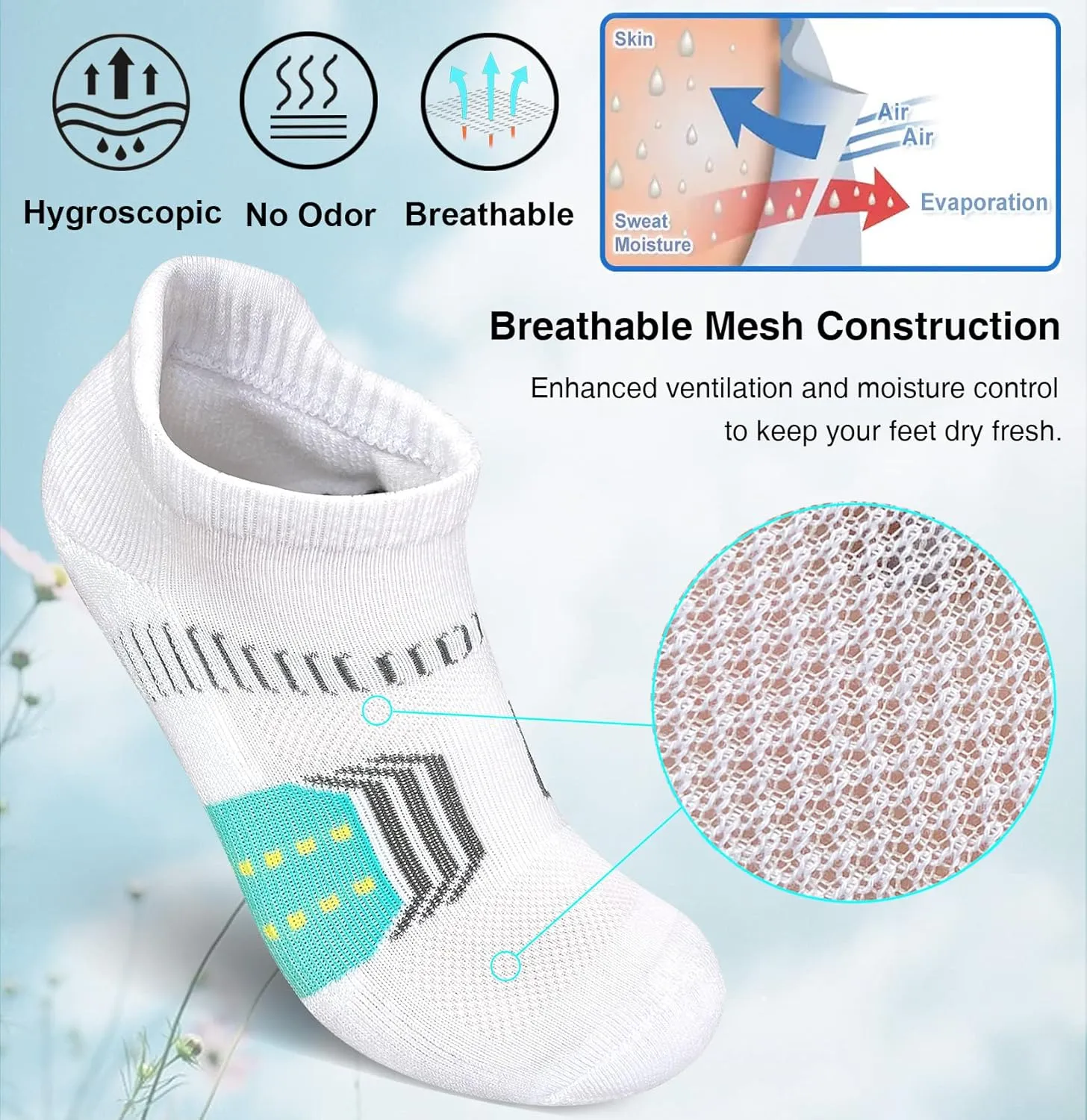 Womens Athletic Cushioned Anti-Blister Comfort Running Ankle Socks 5 Pairs