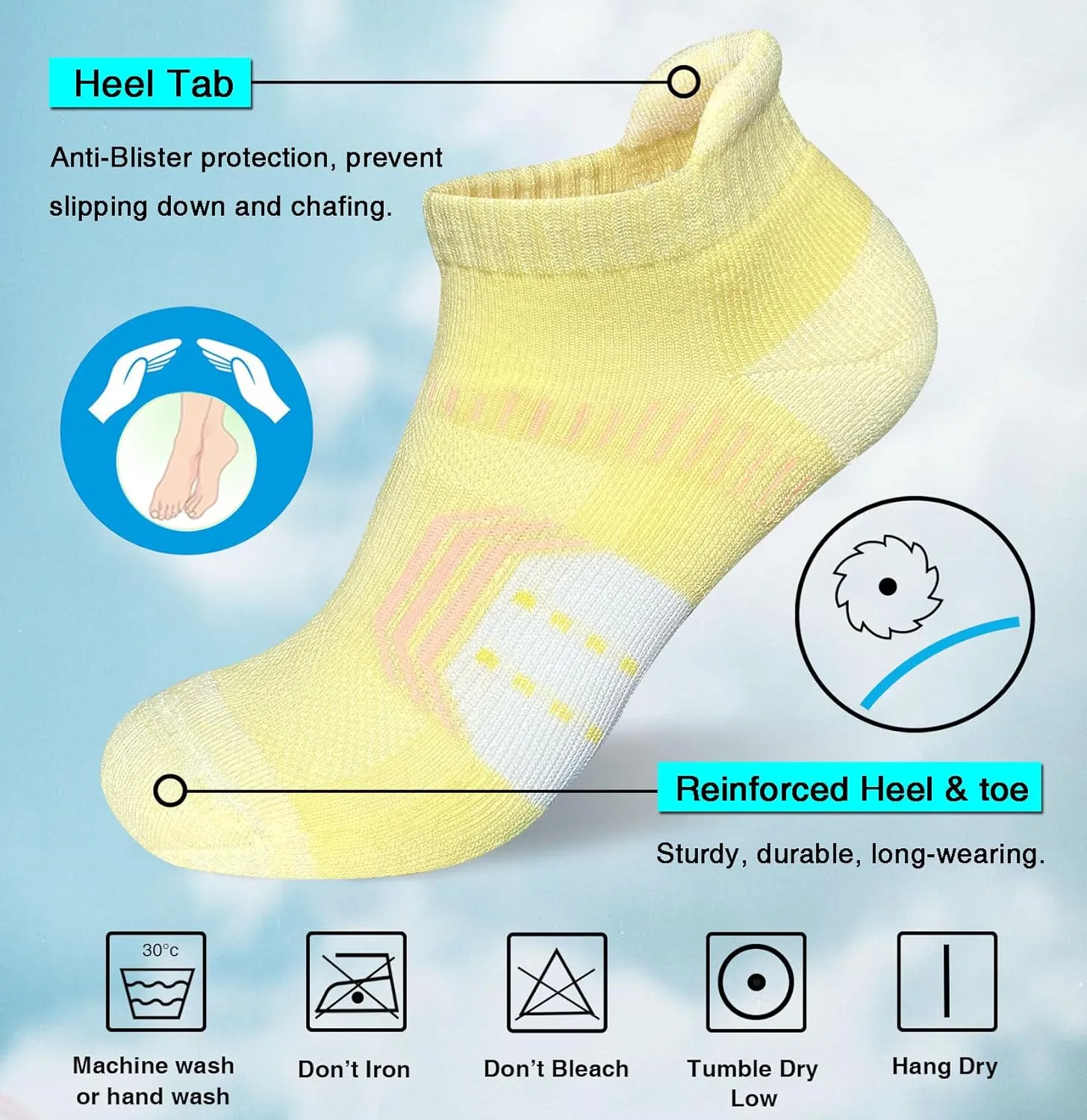 Womens Athletic Cushioned Anti-Blister Comfort Running Ankle Socks 5 Pairs