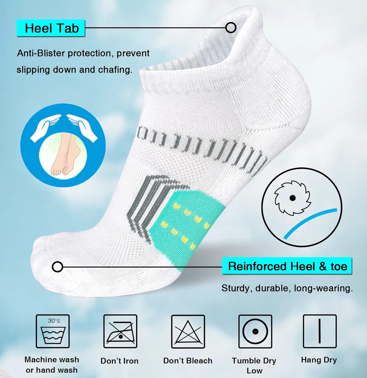 Womens Athletic Cushioned Anti-Blister Comfort Running Ankle Socks 5 Pairs