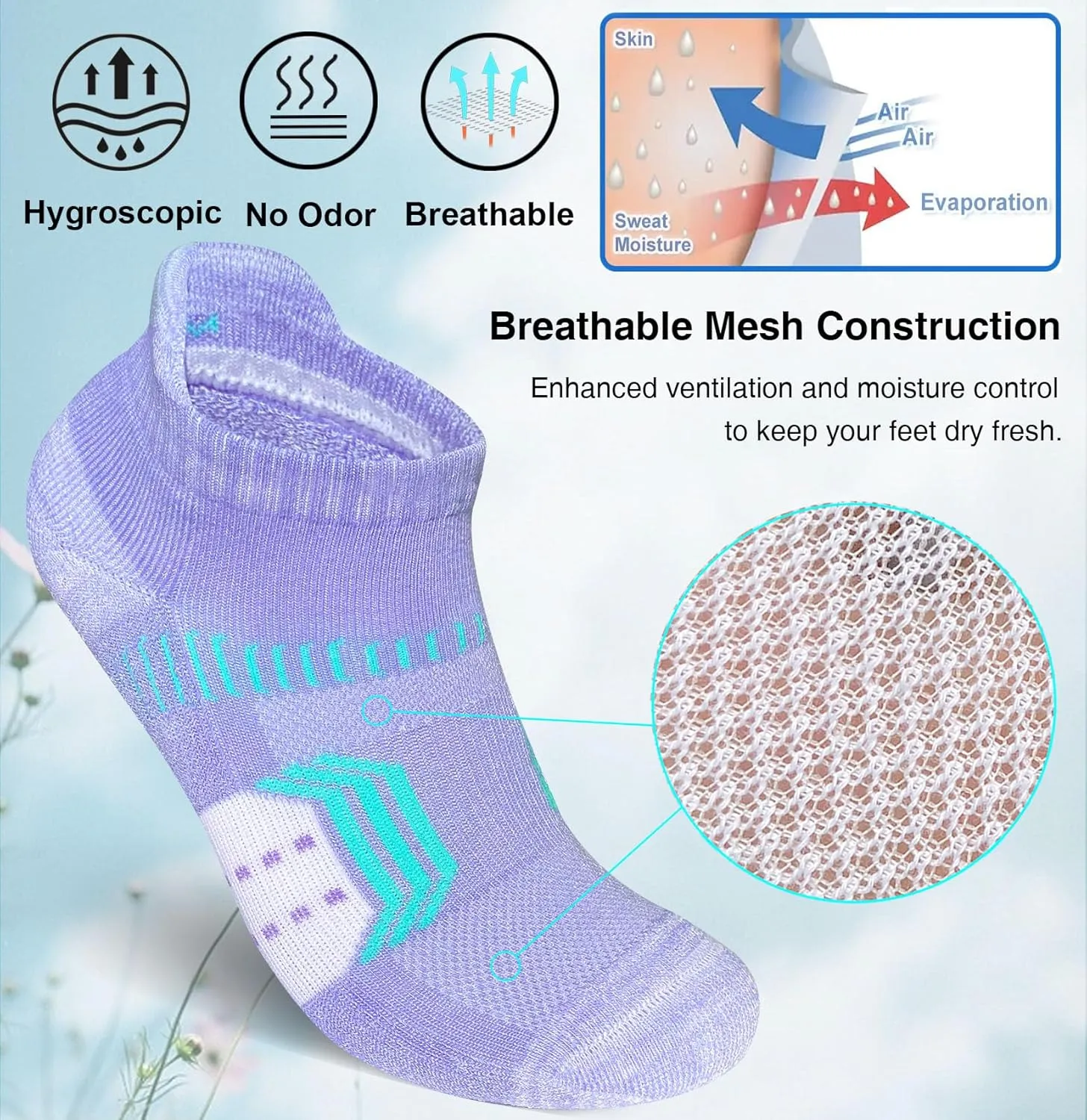 Womens Athletic Cushioned Anti-Blister Comfort Running Ankle Socks 5 Pairs
