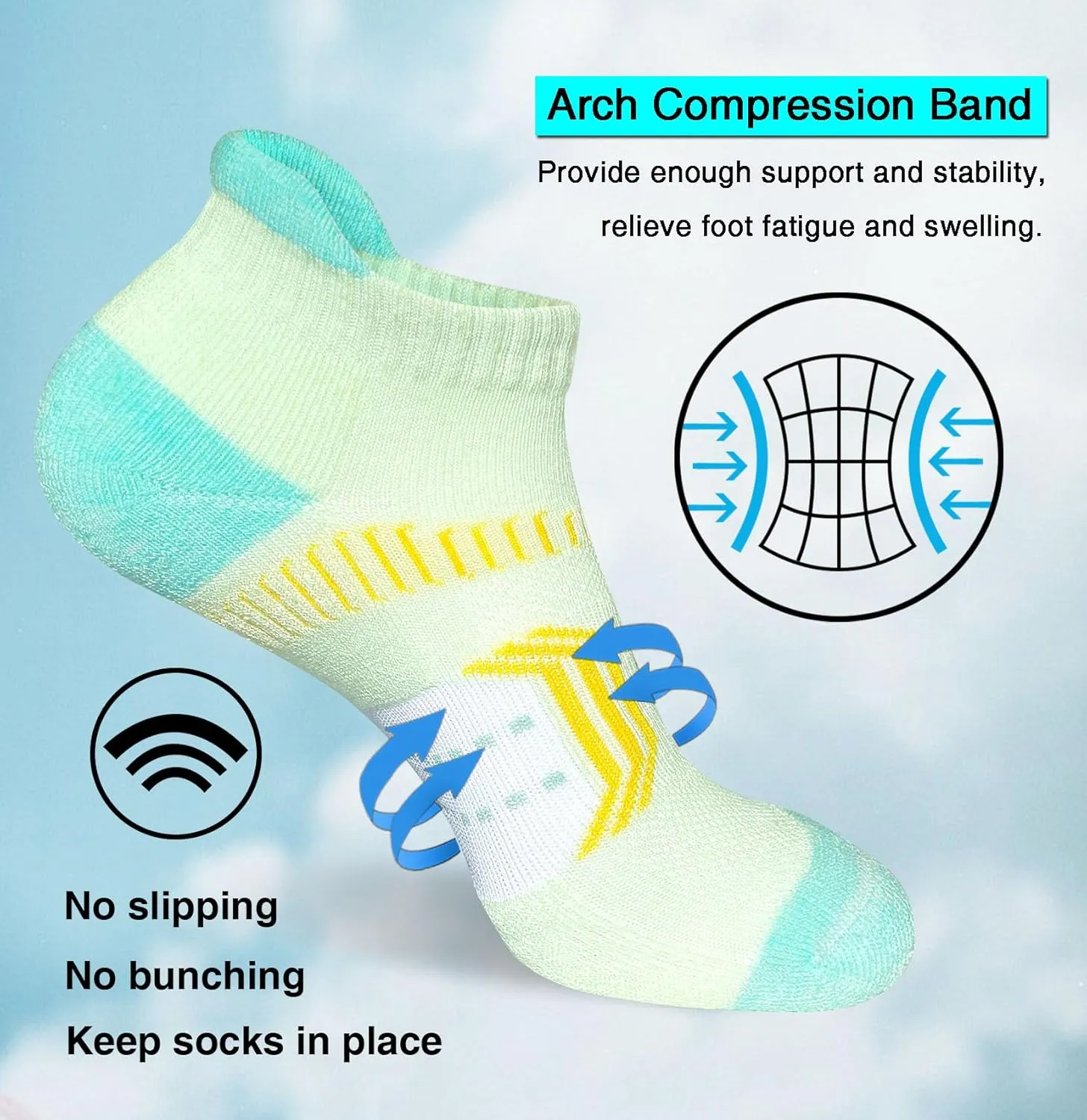 Womens Athletic Cushioned Anti-Blister Comfort Running Ankle Socks 5 Pairs
