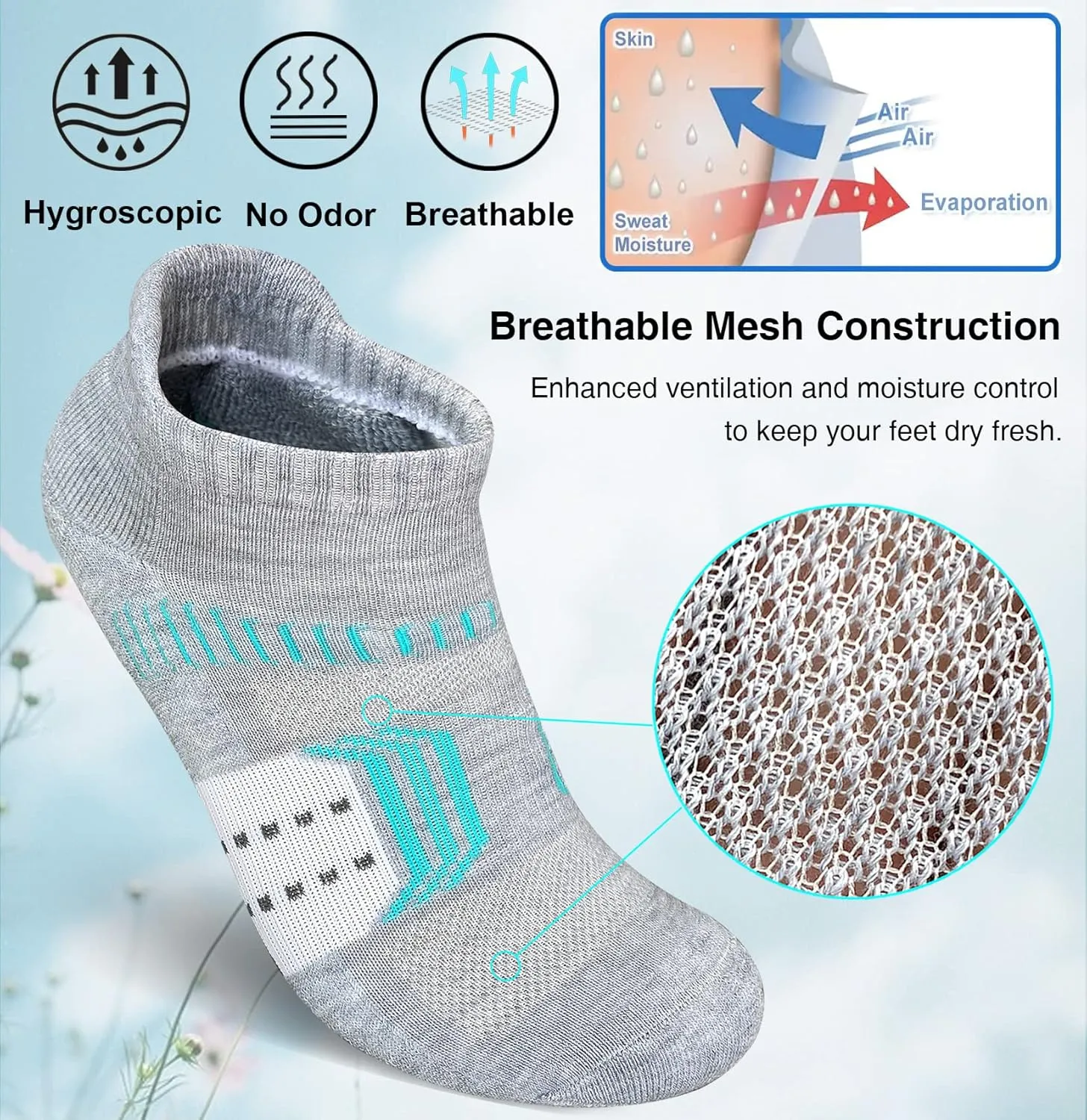 Womens Athletic Cushioned Anti-Blister Comfort Running Ankle Socks 5 Pairs