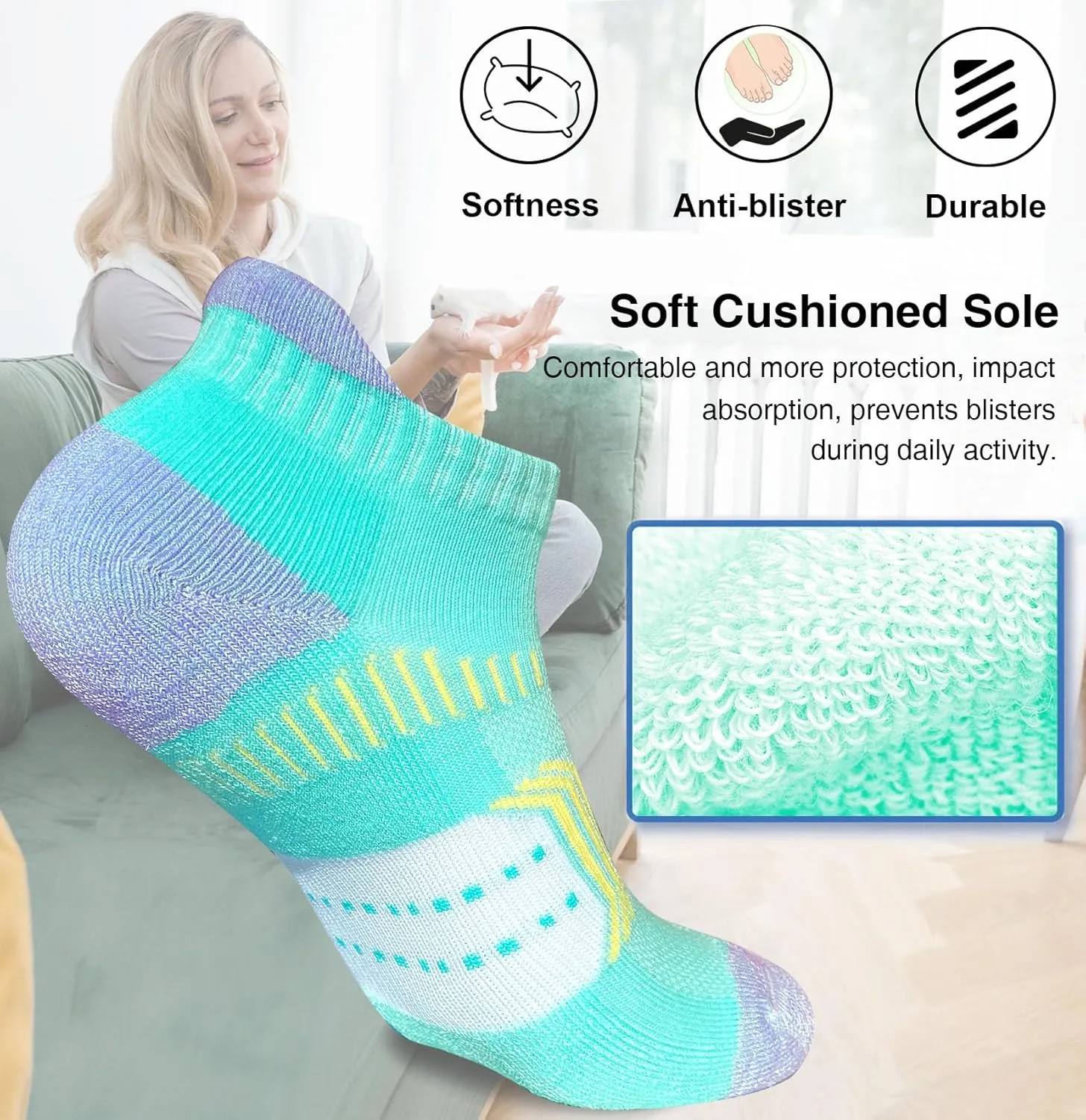 Womens Athletic Cushioned Anti-Blister Comfort Running Ankle Socks 5 Pairs