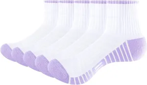 Womens Athletic Quarter Ankle Socks For Women, Moisture Wicking Breathable Cotton Cushioned Gym Running Socks, 5 Pairs