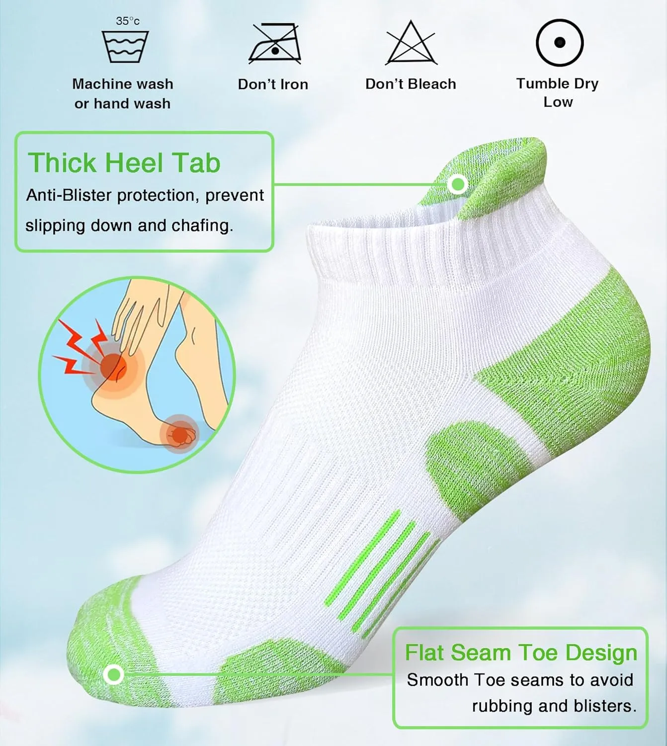 Womens Athletic Running Cotton Socks Thick Cushioned Anti-blister Wicking Ankle Socks 5 Pairs