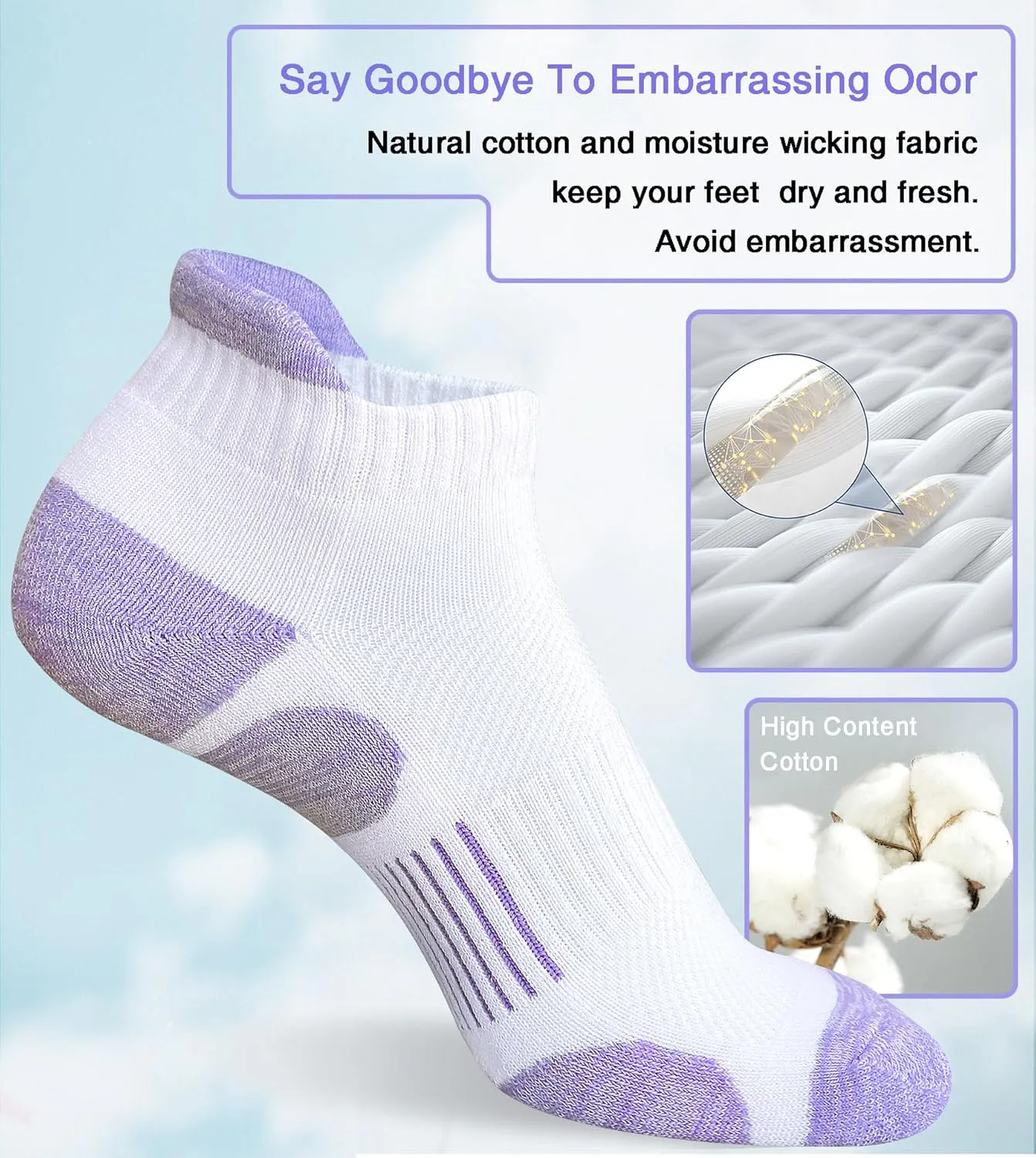Womens Athletic Running Cotton Socks Thick Cushioned Anti-blister Wicking Ankle Socks 5 Pairs