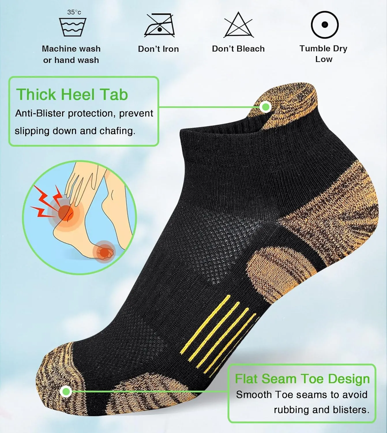 Womens Athletic Running Cotton Socks Thick Cushioned Anti-blister Wicking Ankle Socks 5 Pairs