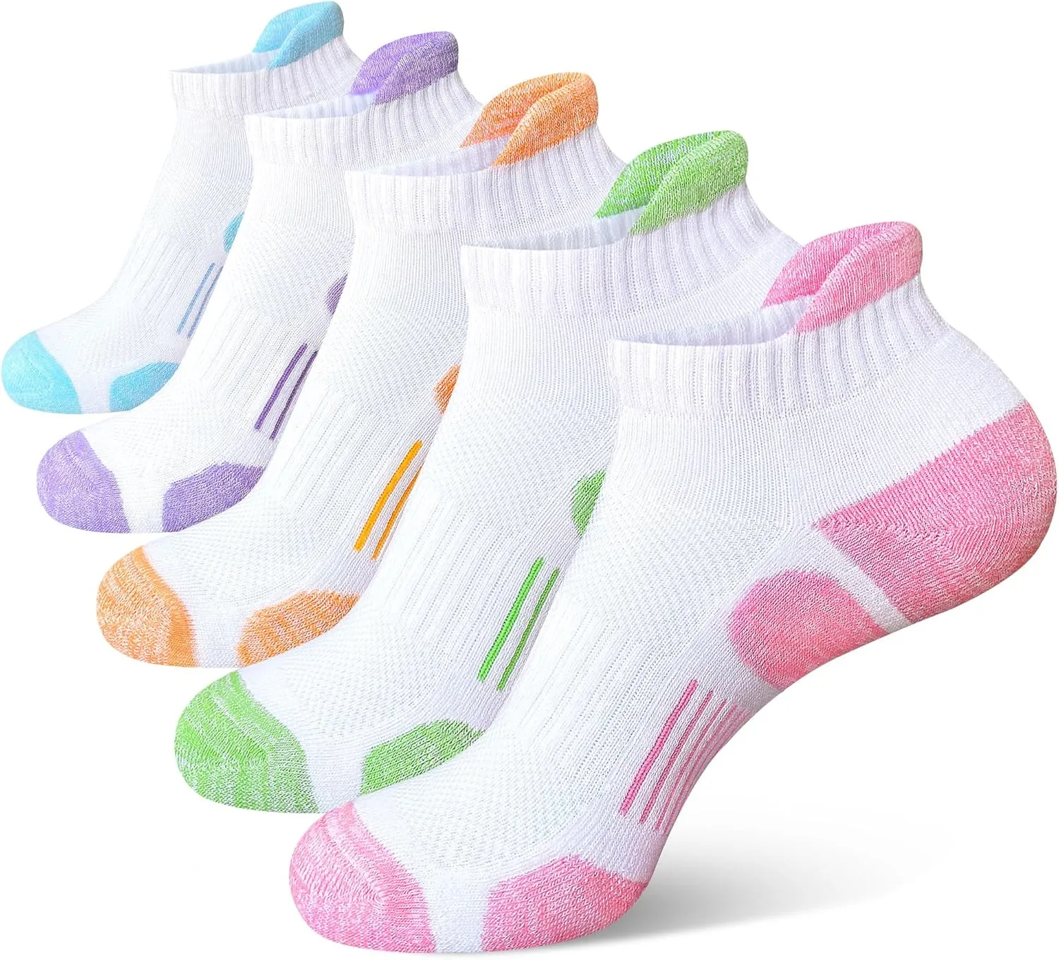 Womens Athletic Running Cotton Socks Thick Cushioned Anti-blister Wicking Ankle Socks 5 Pairs