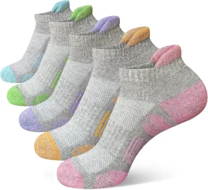 Womens Athletic Running Cotton Socks Thick Cushioned Anti-blister Wicking Ankle Socks 5 Pairs