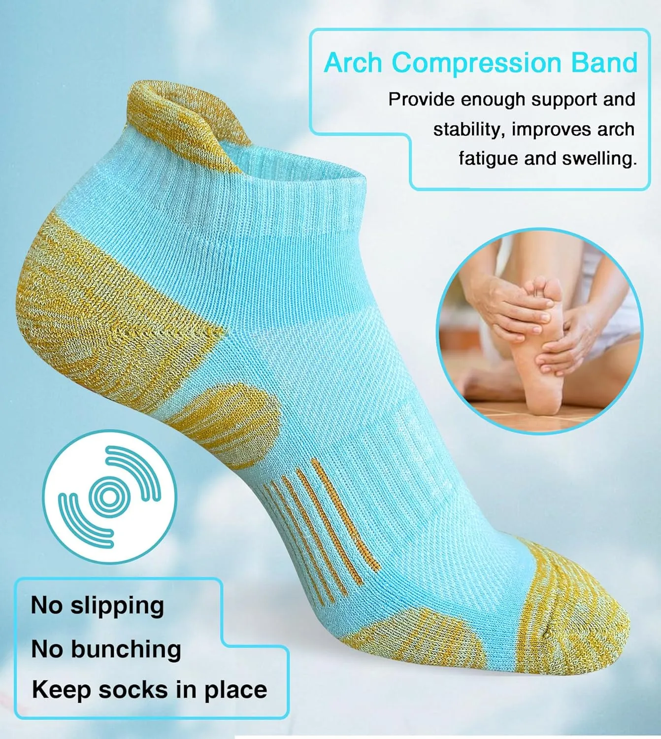 Womens Athletic Running Cotton Socks Thick Cushioned Anti-blister Wicking Ankle Socks 5 Pairs