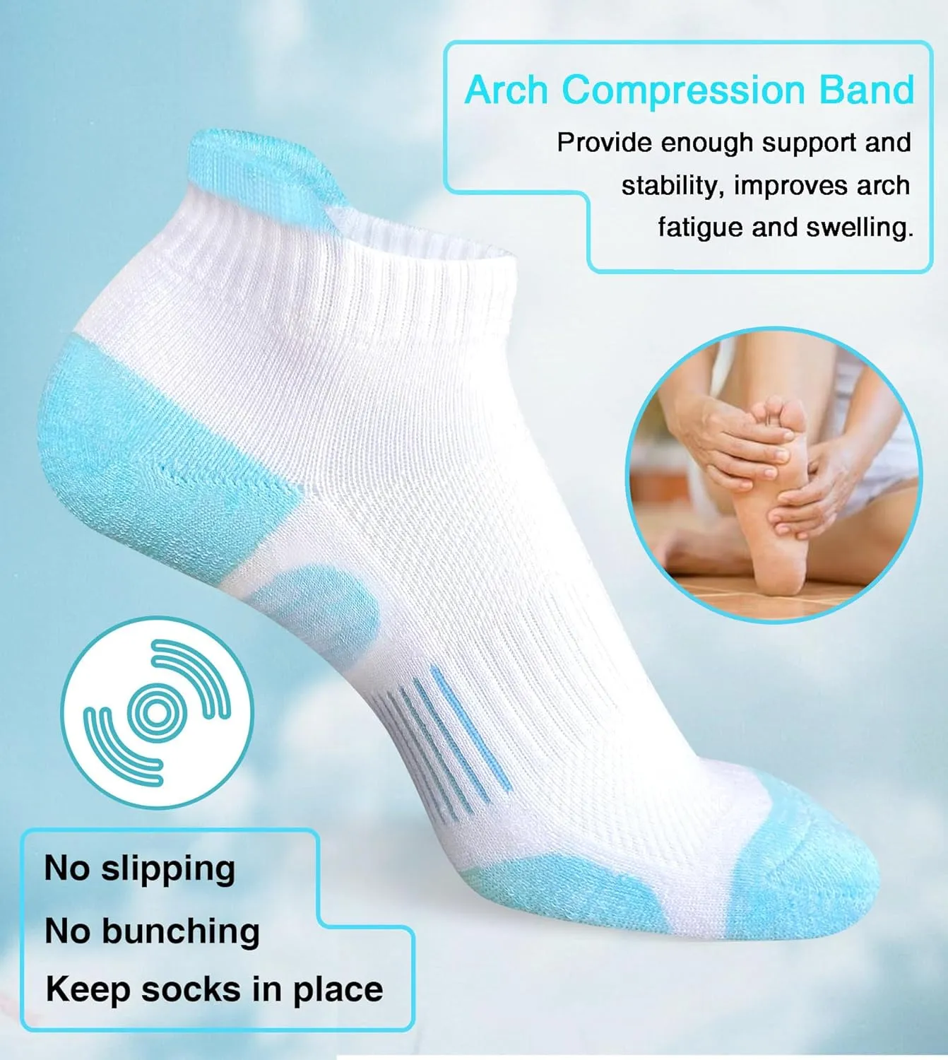 Womens Athletic Running Cotton Socks Thick Cushioned Anti-blister Wicking Ankle Socks 5 Pairs