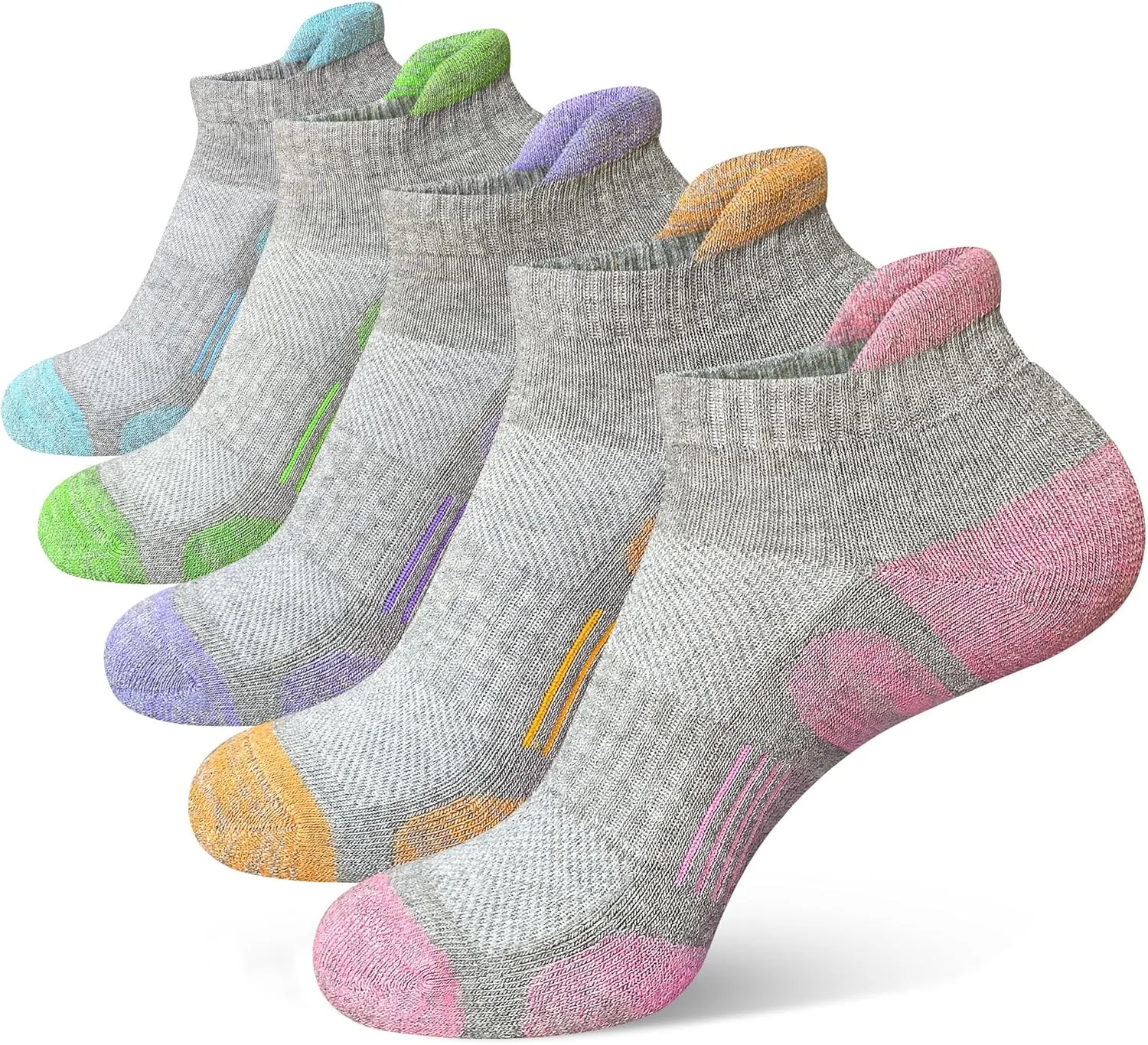 Womens Athletic Running Cotton Socks Thick Cushioned Anti-blister Wicking Ankle Socks 5 Pairs
