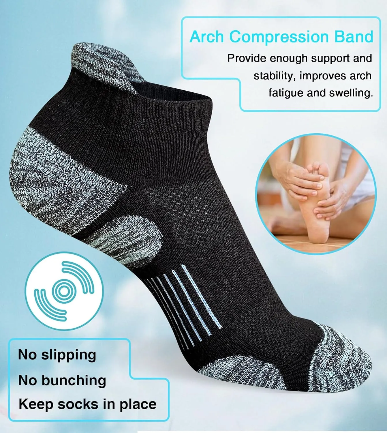 Womens Athletic Running Cotton Socks Thick Cushioned Anti-blister Wicking Ankle Socks 5 Pairs