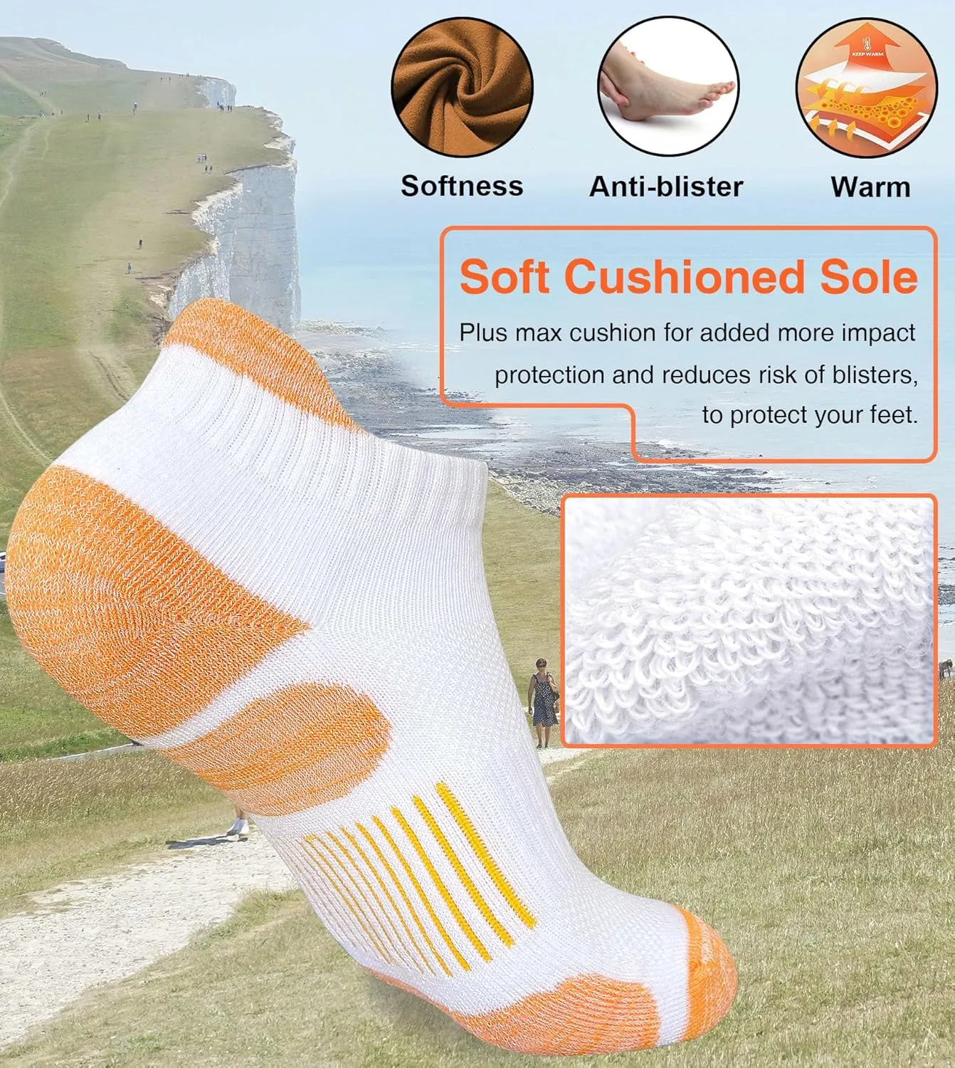 Womens Athletic Running Cotton Socks Thick Cushioned Anti-blister Wicking Ankle Socks 5 Pairs