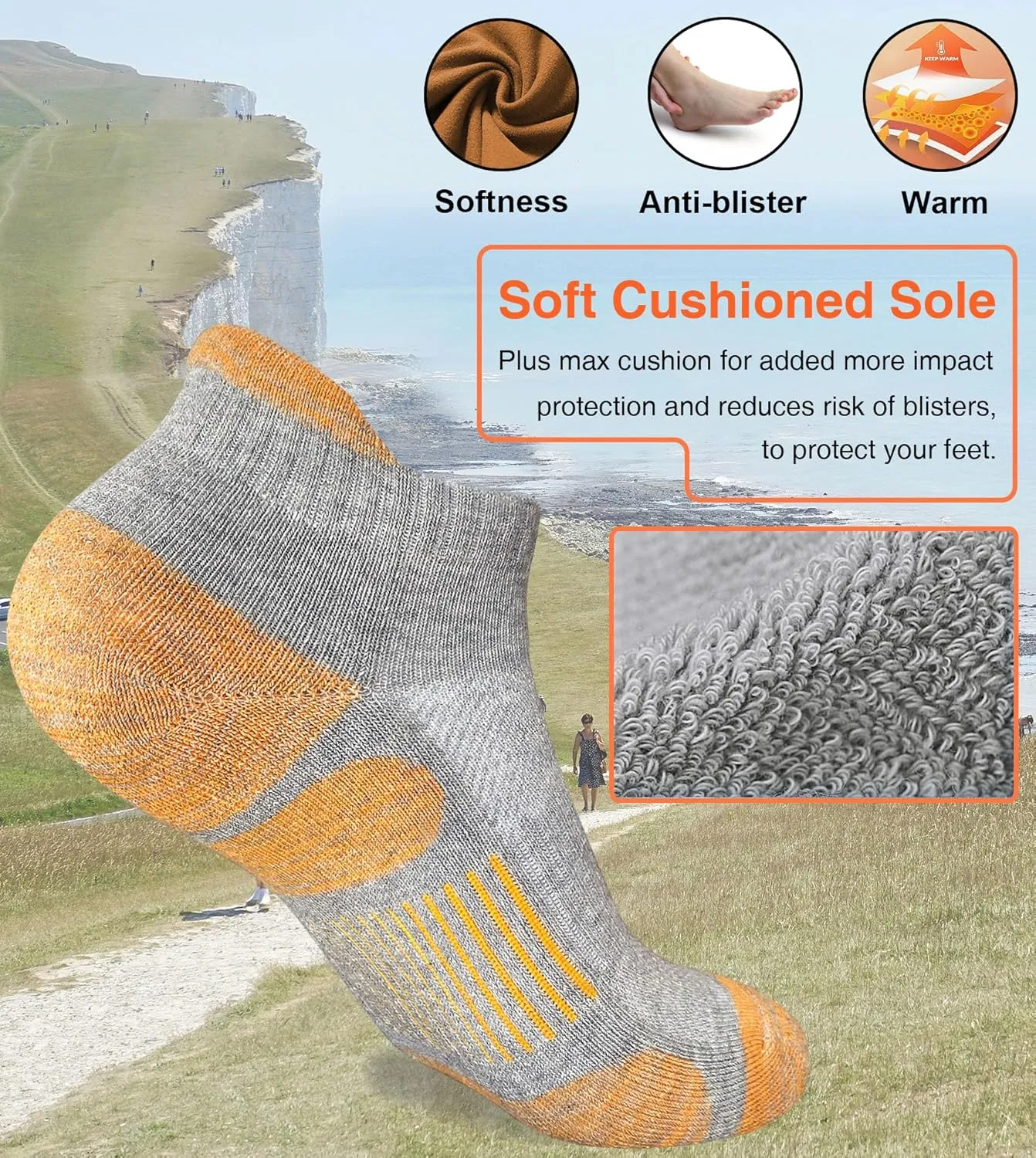 Womens Athletic Running Cotton Socks Thick Cushioned Anti-blister Wicking Ankle Socks 5 Pairs