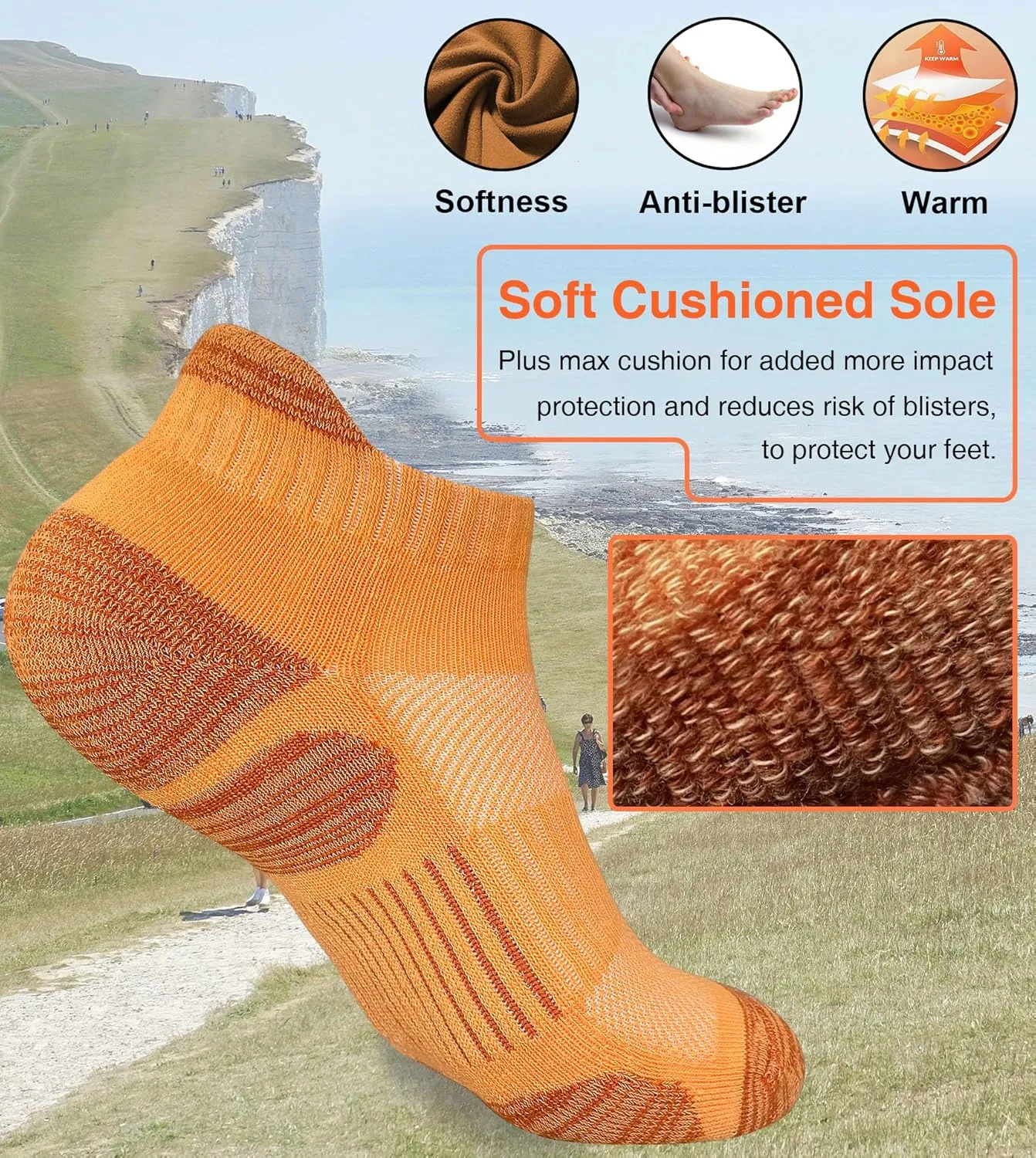 Womens Athletic Running Cotton Socks Thick Cushioned Anti-blister Wicking Ankle Socks 5 Pairs