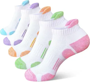 Womens Athletic Running Cotton Socks Thick Cushioned Anti-blister Wicking Ankle Socks 5 Pairs