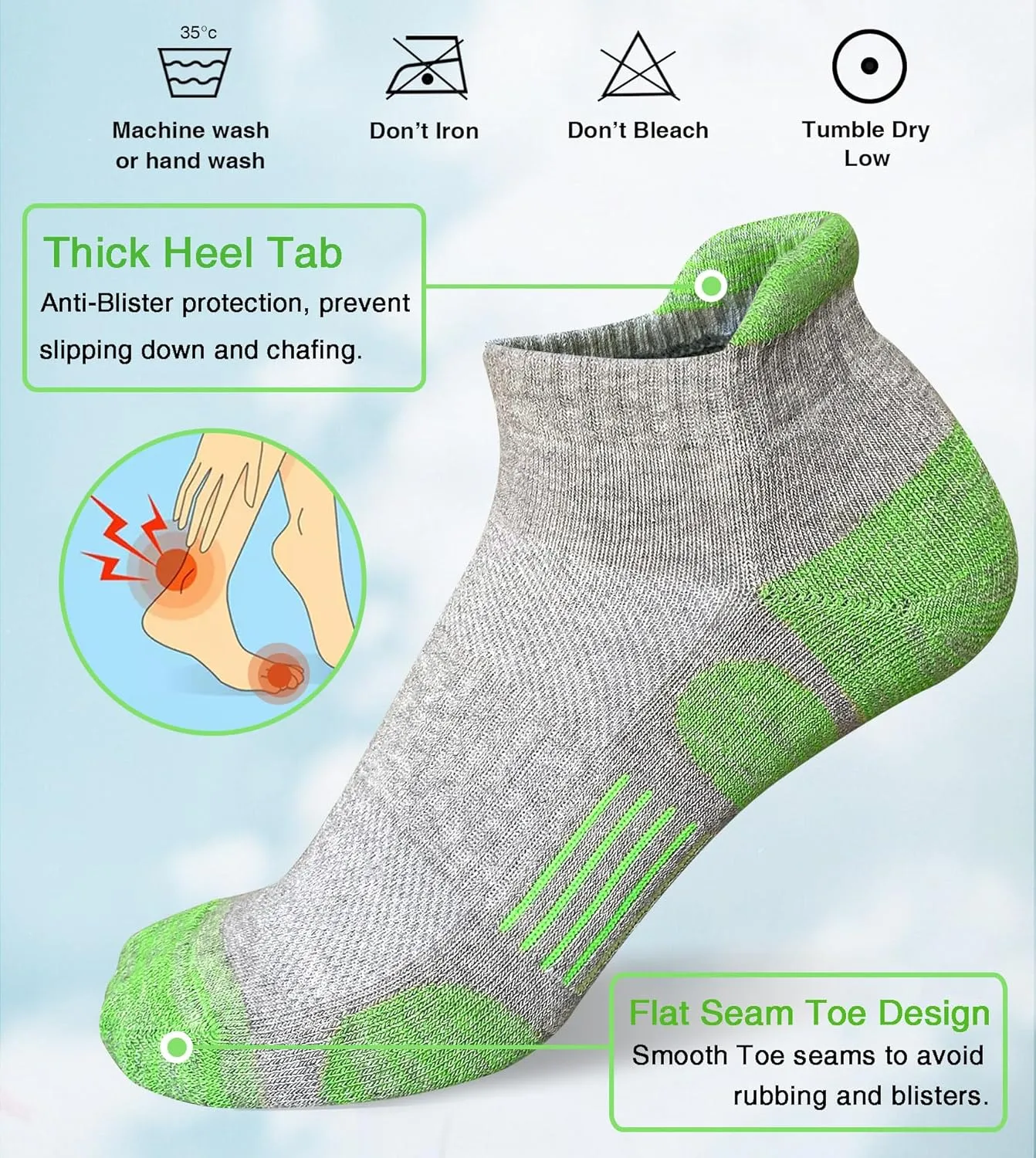 Womens Athletic Running Cotton Socks Thick Cushioned Anti-blister Wicking Ankle Socks 5 Pairs