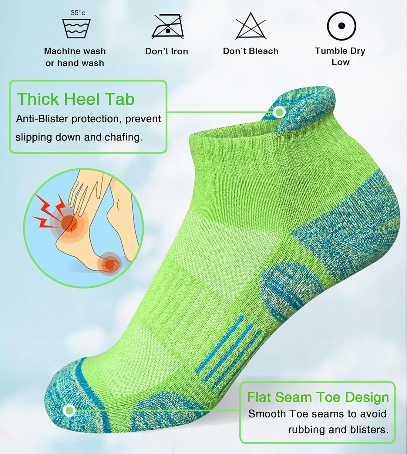 Womens Athletic Running Cotton Socks Thick Cushioned Anti-blister Wicking Ankle Socks 5 Pairs