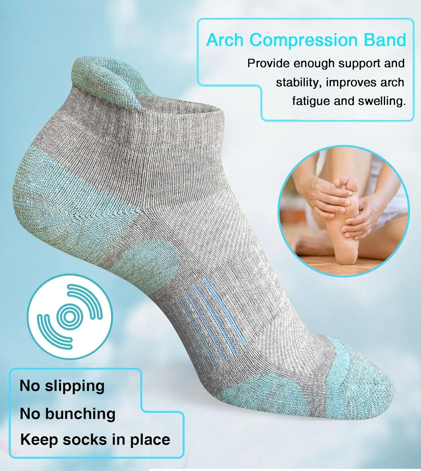Womens Athletic Running Cotton Socks Thick Cushioned Anti-blister Wicking Ankle Socks 5 Pairs