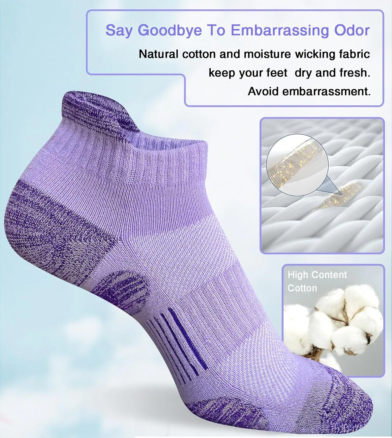 Womens Athletic Running Cotton Socks Thick Cushioned Anti-blister Wicking Ankle Socks 5 Pairs