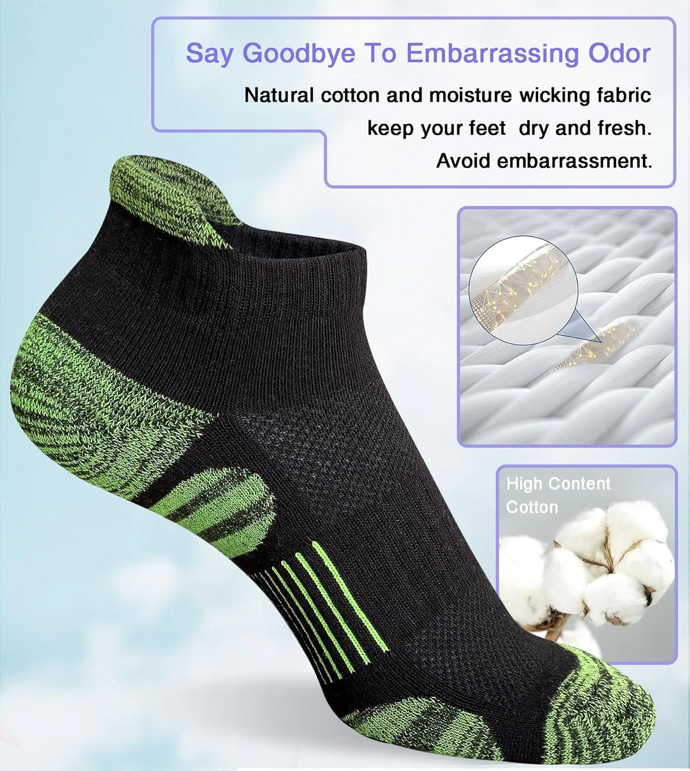 Womens Athletic Running Cotton Socks Thick Cushioned Anti-blister Wicking Ankle Socks 5 Pairs