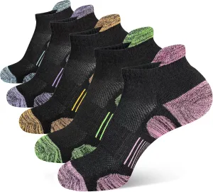 Womens Athletic Running Cotton Socks Thick Cushioned Anti-blister Wicking Ankle Socks 5 Pairs