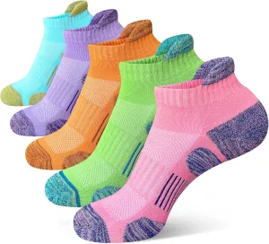 Womens Athletic Running Cotton Socks Thick Cushioned Anti-blister Wicking Ankle Socks 5 Pairs