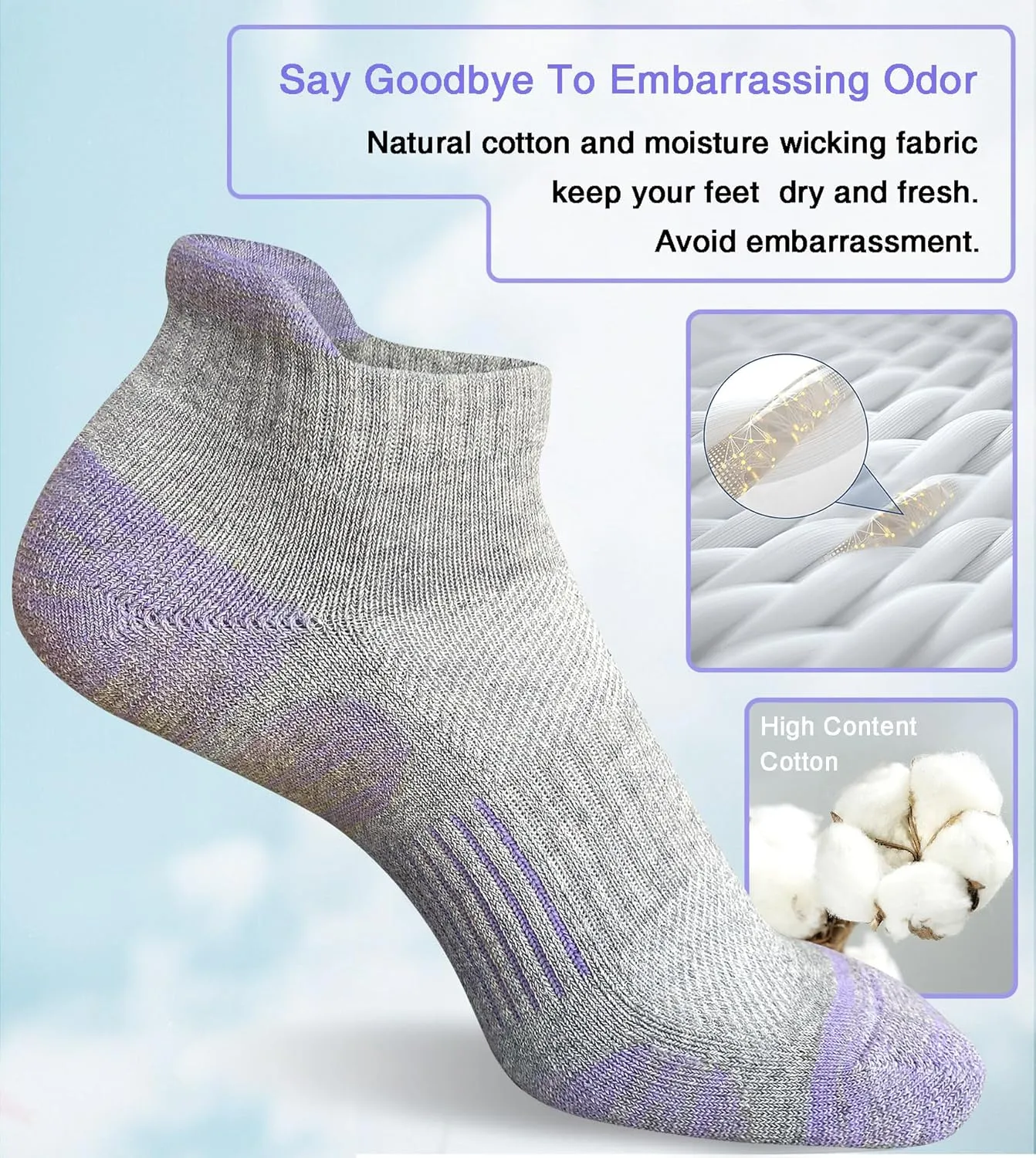 Womens Athletic Running Cotton Socks Thick Cushioned Anti-blister Wicking Ankle Socks 5 Pairs