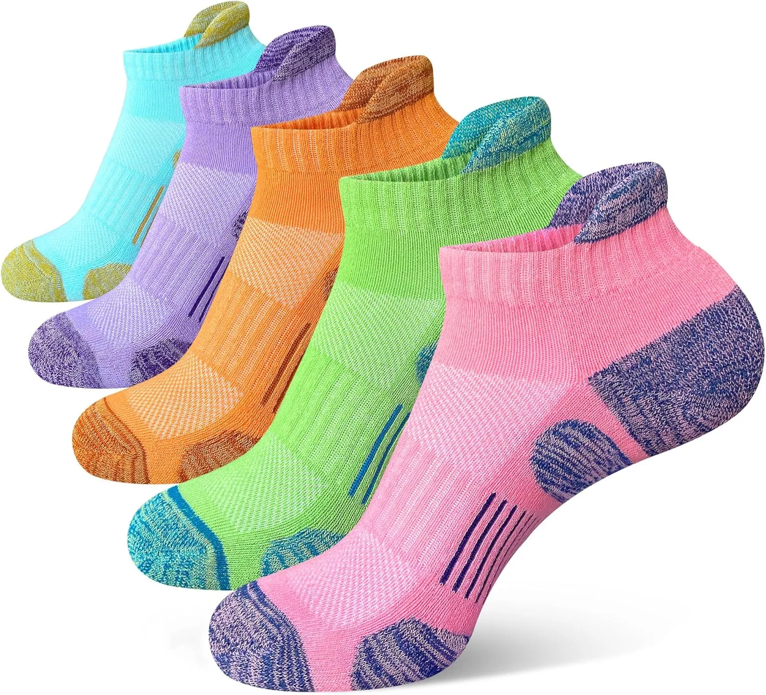 Womens Athletic Running Cotton Socks Thick Cushioned Anti-blister Wicking Ankle Socks 5 Pairs