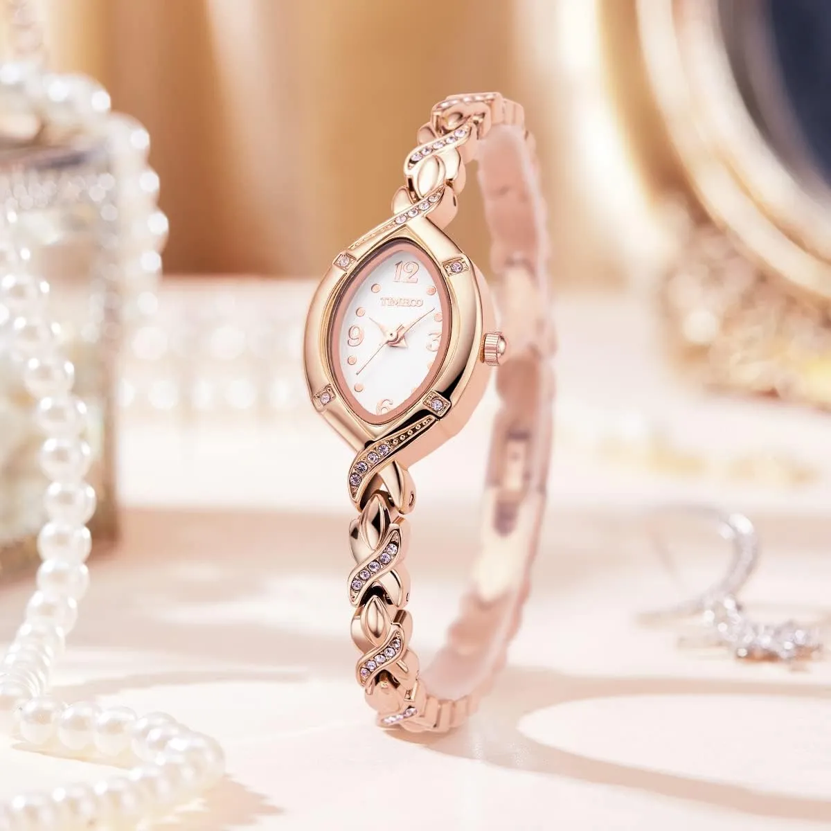 Women's Bracelet Watches Ladies Quartz Wrist Watch with Green Dial Bezel with Crystals in Movement Bracelet Strap with Diamonds Waterproof