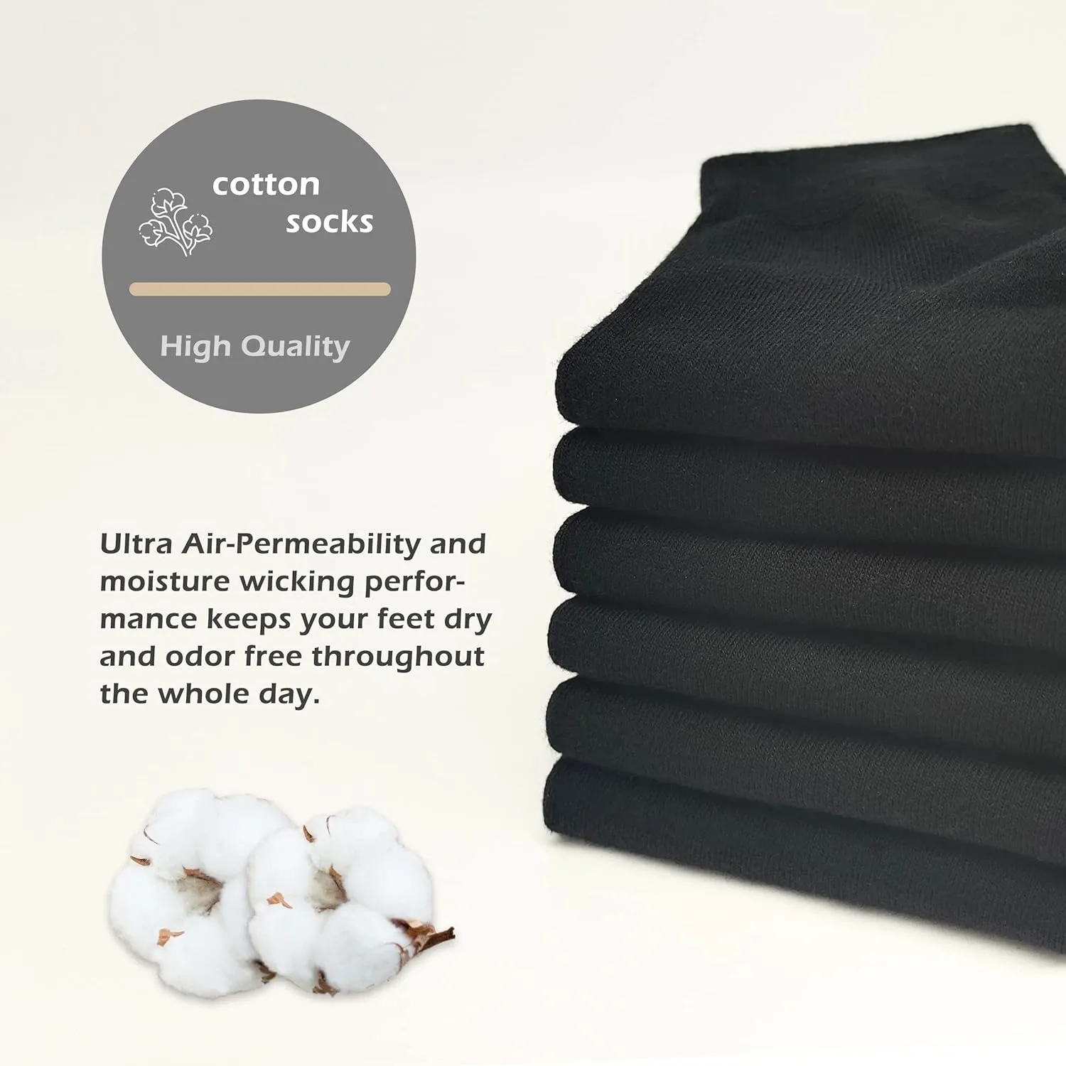 Women's Cotton Socks, Soft Thin Breathable Moisture Wicking Ankle Crew Casual Socks 6 Pairs