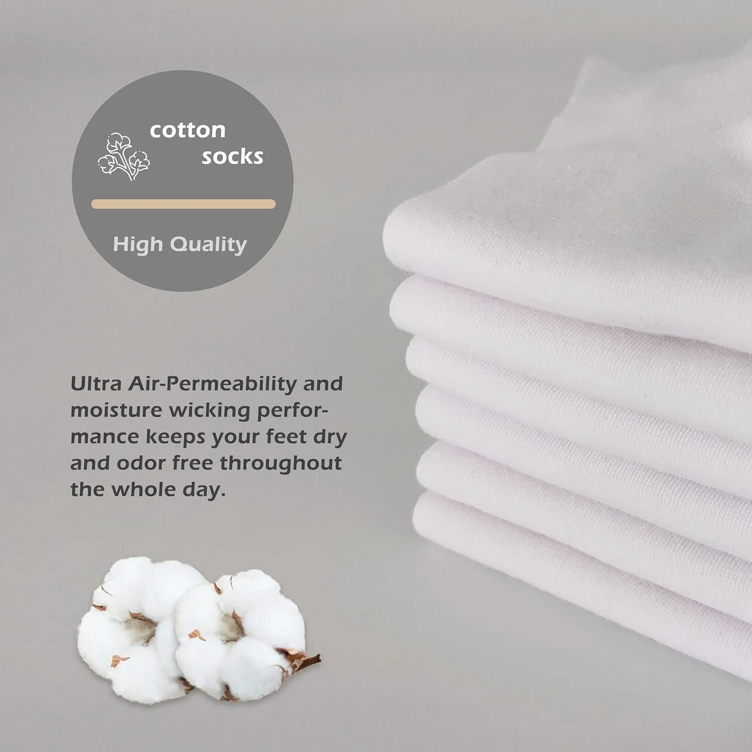Women's Cotton Socks, Soft Thin Breathable Moisture Wicking Ankle Crew Casual Socks 6 Pairs